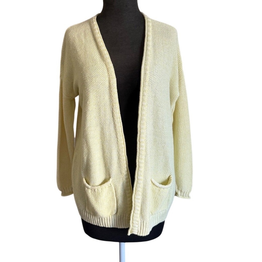 Soft Joie butter Yellow Linen Cotton Knit Open Front Cardigan Sweater XS